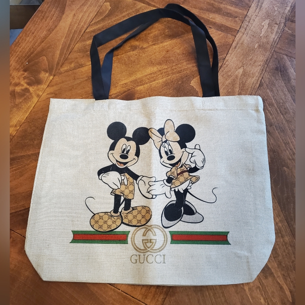 Mickey & Minnie Luxury Brands Burlap Tote Bag